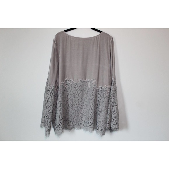 Sundance Floral Lace Cascade Velvet Blouse Bell Sleeve Gray Size Large H14079 - Picture 6 of 11
